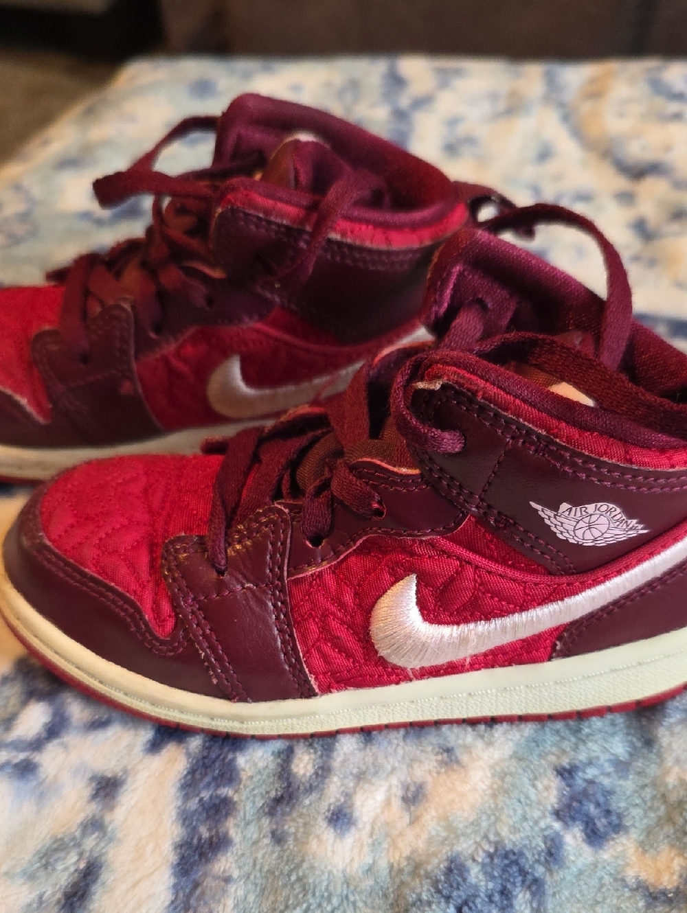 Jordan Kids' Maroon and White High-Top Sneakers